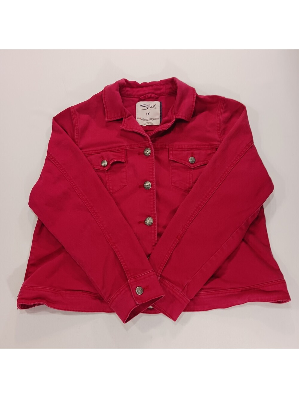 Silver Jeans Co. SWJ2498 Women's Red Cotton Blend Front Button Jacket Size 1X